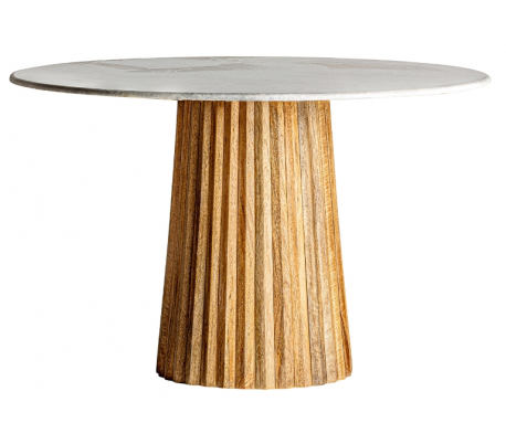 Rustikt barbord i mangotræ og marmor H77 cm x B137 cm - Hvid/Antik guld/Antik sort