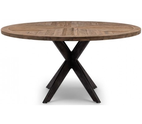 Rundt spisebord i genanvendt elmetræ Ø140 cm - Antik hvid/Natur