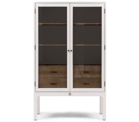 Vitrineskab i egetræ, jern og glas H200 cm - Antik sort/Antik brun