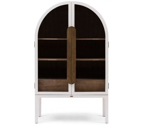 Vitrineskab i egetræ og glas H166 cm - Antik hvid/Antik brun