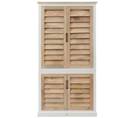 Vitrineskab i mangotræ H210 cm - Antik hvid/Rustik natur