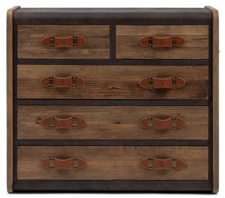 Kommode i egetræ og metal H85 cm - Sortbrun bejset