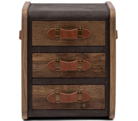Kommode i genanvendt egetræ og pellini læder H95 cm - Rustik natur/Kaffe