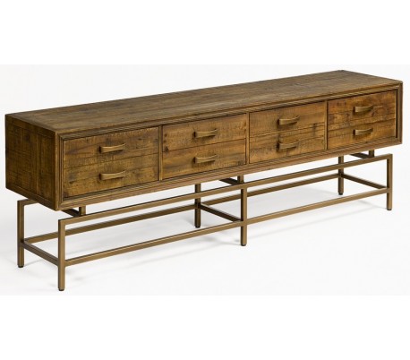 Sideboard i egetræ og metal B190 cm - Antik messing/Brunbejset