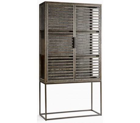 Sideboard i egetræ og metal B90 cm - Antik sort/Gråbejset