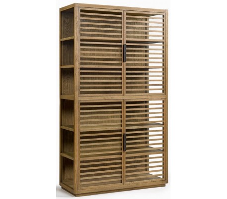 Vitrineskab i egetræ og glas H213 cm - Gråbejset