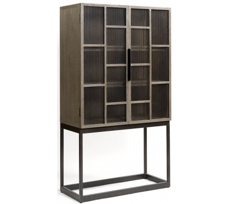 Vitrineskab i egetræ og metal H210 cm - Antik sort/Gråbejset