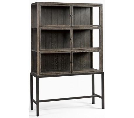 Vitrineskab i egetræ og glas H213 cm - Gråbejset