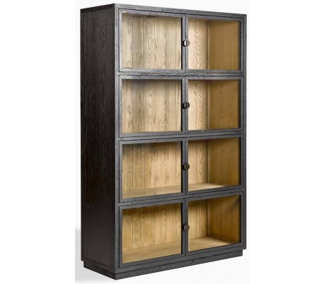 Vitrineskab i egetræ og glas H213 cm - Gråbejset