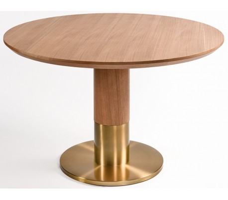 Rundt spisebord i marmor og fyrretræ Ø100 cm - Rustik natur/Grå