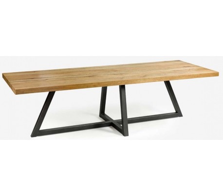 Rustikt spisebord i genanvendt egetræ og metal 260 x 100 cm - Antik sort/Brun