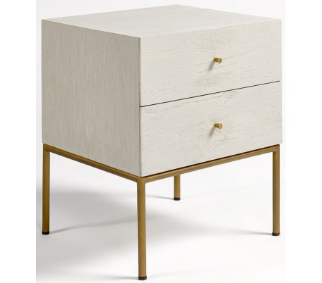 Rustikt sengebord i egetræ H74 cm - Natur