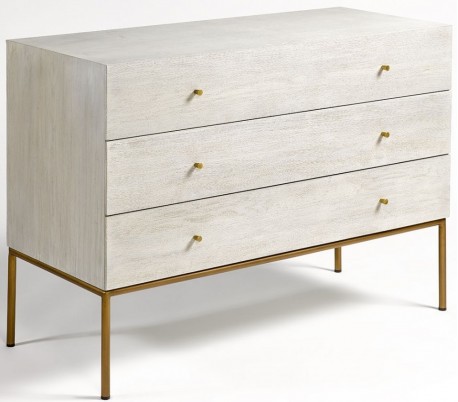 Sengebord i metal og egetræ H60 cm - Antik guld/Antik hvid