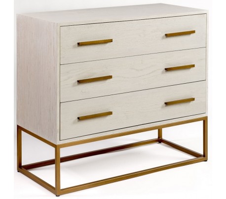 Kommode i metal og egetræ B110 cm - Antik guld/Antik gråhvid