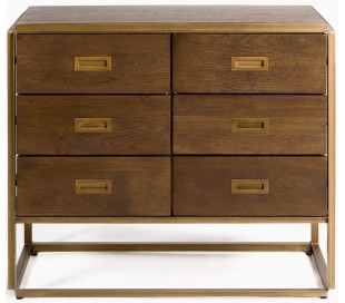 Kommode i metal og egetræ B100 cm - Antik guld/Antik brunbejset 2