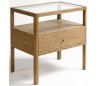 Rustikt sengebord i egetræ og glas H60 cm - Børstet eg/Klar