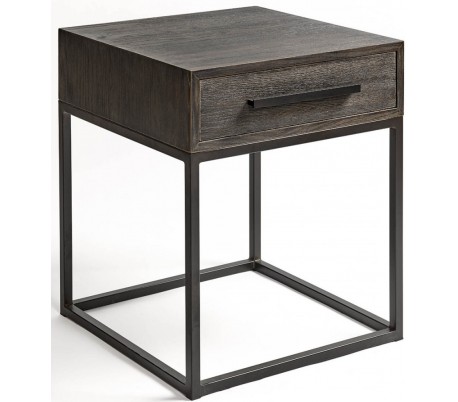 Rustikt sengebord i egetræ H60 cm - Antik guld/Gråhvid bejset