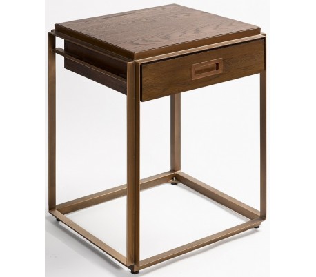 Rustikt sengebord i egetræ og metal H60 cm - Antik sort/Pigmenteret eg