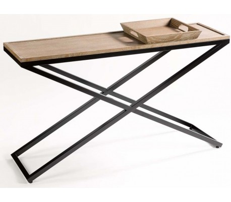 Sofabord i aldret egetræ og metal 120 x 65 cm - Antik sort/Brunbejset