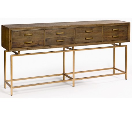 Konsolbord i genanvendt fyrretræ og metal B90 cm - Antik guld/Brunbejset