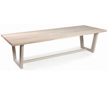 Rundt havebord i teaktræ og aluminium Ø160 cm - Taupe/Natur