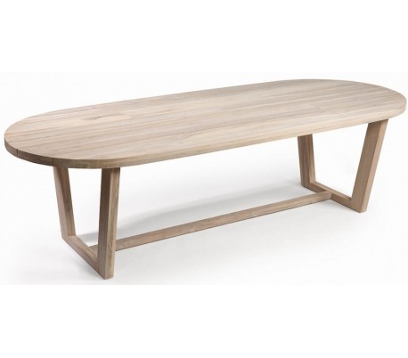 Ovalt havebord i teaktræ og aluminium 270 x 110 cm - Taupe/Natur