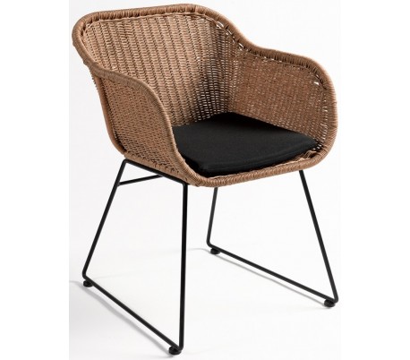 Havestol i syntetisk rattan og polyester H79 cm - Natur/Sort