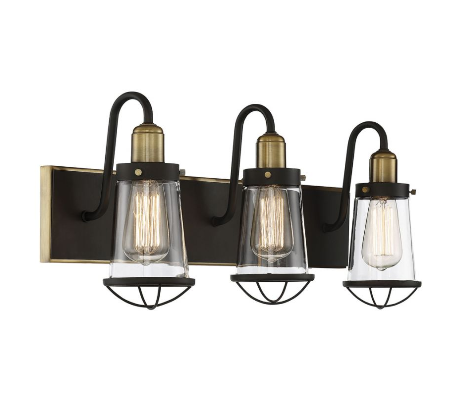 Lansing 2 Badeværelseslampe B34 cm - Varm messing + Antik bronze/Klar