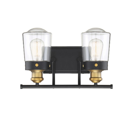 Lansing 2 Badeværelseslampe B34 cm - Varm messing + Antik bronze/Klar