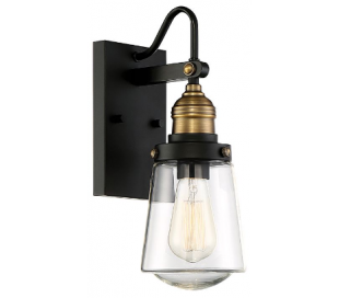 Macauley 1 Væglampe H34 cm - Vintage sort/Varm messing/Klar