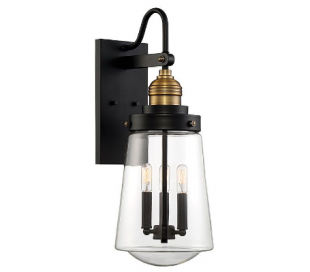 Macauley 1 Væglampe H53 cm - Vintage sort/Varm messing/Klar