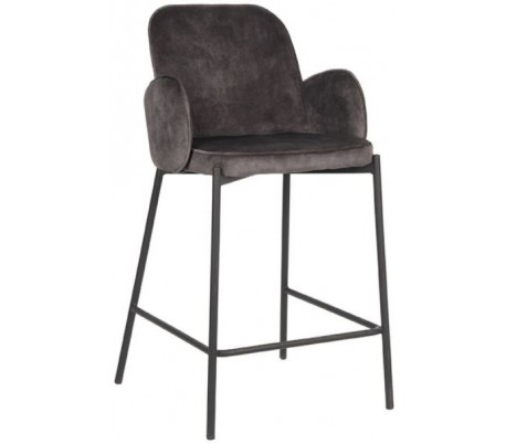 Jari barstol i velour og metal H94 cm - Sort/Armygrøn