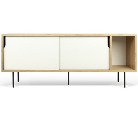 TemaHome Dann tvbord i metal og MDF B201 cm - Sort/Mat hvid/Eg