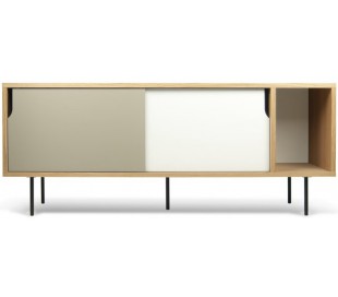 TemaHome Dann tvbord i metal og MDF B165 cm - Sort/Mat hvid/Eg