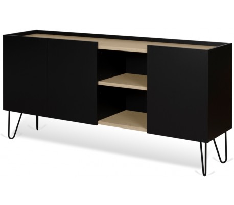 TemaHome Nina sideboard i metal og finér B180 cm - Sort/Mat hvid/Eg