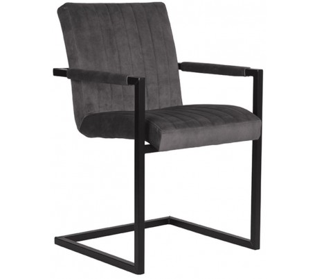 Milo spisesbordsstol i velour og metal H85 cm - Industriel sort/Okker