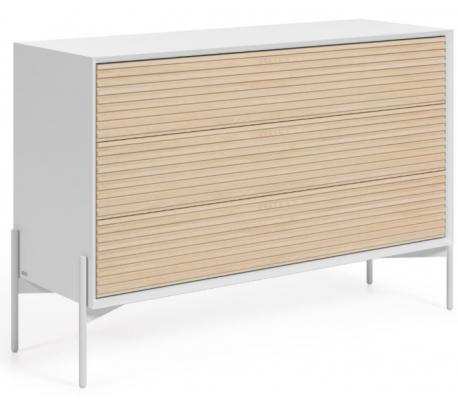 Marielle kommode i mdf og askfinér H142 cm - Hvid/Natur