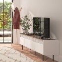 TemaHome Radio tvbord i metal og finér B160 cm - Sort/Mat hvid/Eg