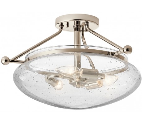 Belle Plafond i stål og glas Ø43,1 cm 3 x E14 - Børstet messing/Klar med dråbeeffekt