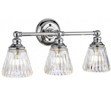 Addison Badeværelseslampe i stål og glas B61 cm 3 x G9 LED - Poleret krom/Klar rillet