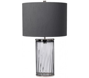 Reno Bordlampe i glas og tekstil H60 cm 1 x E27 - Røget/Aldret messing/Grå 2