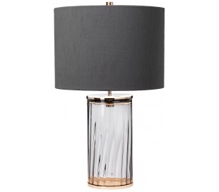 Reno Bordlampe i glas og tekstil H60 cm 1 x E27 - Røget/Aldret messing/Grå