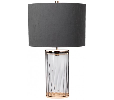 Reno Bordlampe i glas og tekstil H60 cm 1 x E27 - Røget/Aldret messing/Grå