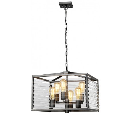 Louvre Loftlampe i glas og stål H49 - 202 cm 4 x E27 - Gun metal/Klar