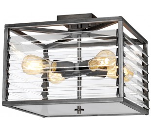 Louvre Loftlampe i glas og stål H49 - 202 cm 4 x E27 - Gun metal/Klar