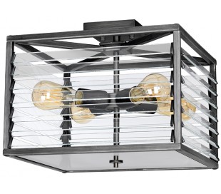 Louvre Loftlampe i glas og stål H49 - 202 cm 4 x E27 - Gun metal/Klar 2