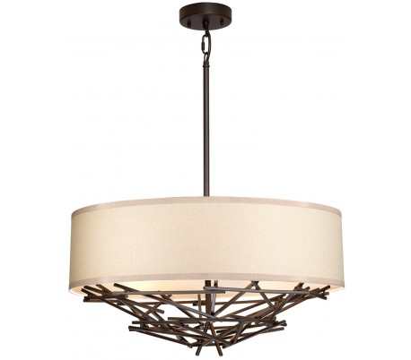 Taiko Loftlampe i stål og tekstil Ø40 cm 3 x E27 - Antik bronze/Natur