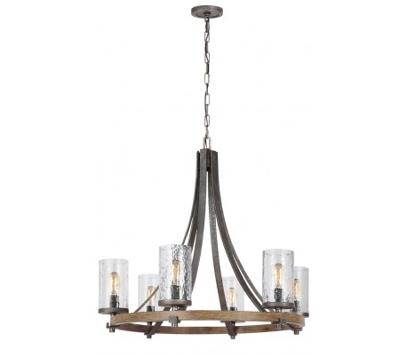 Angelo Lysekrone i stål, egetræ og glas Ø61 cm 5 x E27 - Antik egetræ/Antik gråsort