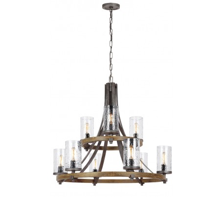 Angelo Lysekrone i stål, egetræ og glas Ø77 cm 6 x E27 - Antik egetræ/Antik gråsort