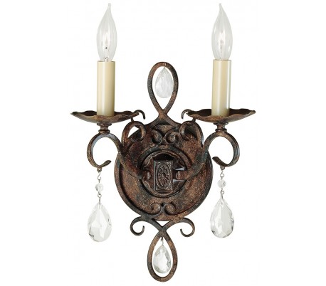 Angelo Væglampe i stål og glas H33 cm 1 x E27 - Antik egetræ/Antik gråsort